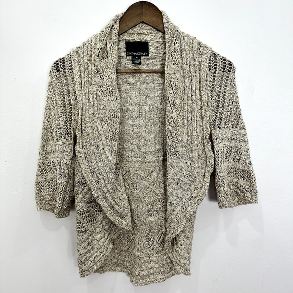 Cynthia Rowley Open Front Cardigan Womens Medium Brown Crochet Waterfall‎ Boho - Picture 1 of 7